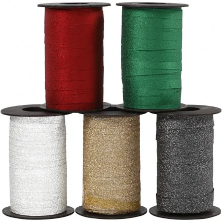 Presentband, blandade färger, B: 10 mm, glitter, 100 m/5 st.